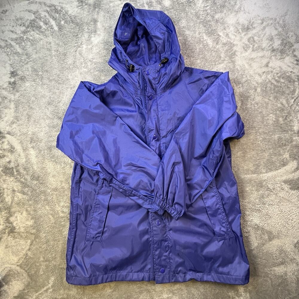 Lands End Jacket Mens Medium Windbreaker Hooded Water Resistant Blue Rn 62830